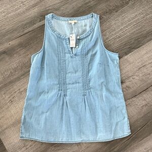 Light Blue Sleeveless Pintuck Chambray Top - Talbots